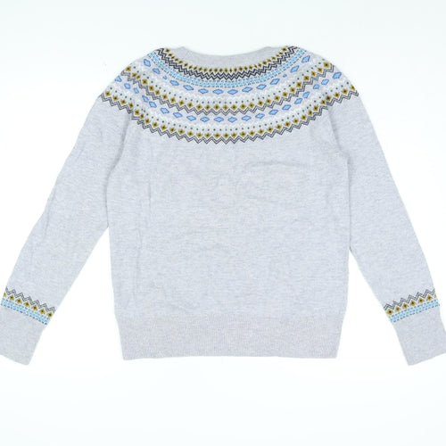 Hobbs Womens Grey Round Neck Geometric Wool Pullover Jumper Size M
