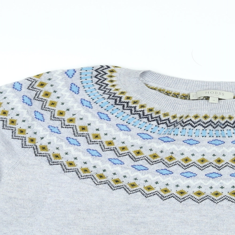 Hobbs Womens Grey Round Neck Geometric Wool Pullover Jumper Size M