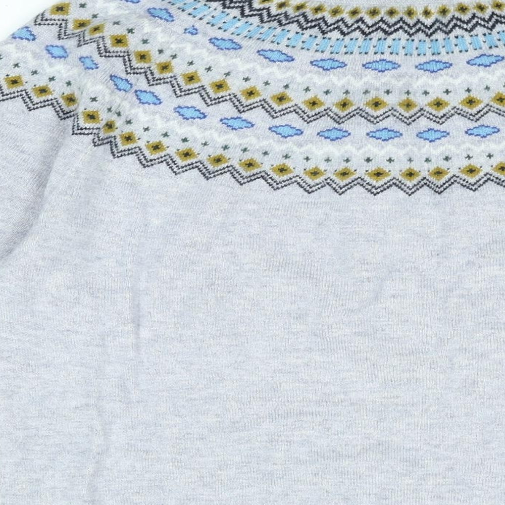 Hobbs Womens Grey Round Neck Geometric Wool Pullover Jumper Size M