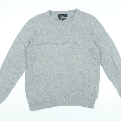 Paul Costelloe Mens Grey Round Neck Wool Pullover Jumper Size M Long Sleeve