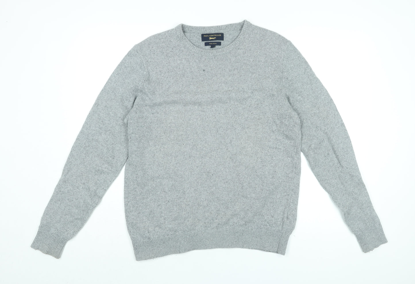 Paul Costelloe Mens Grey Round Neck Wool Pullover Jumper Size M Long Sleeve
