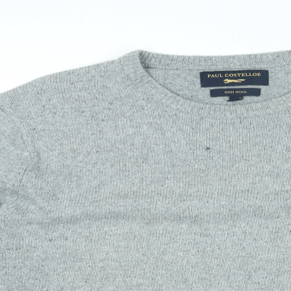 Paul Costelloe Mens Grey Round Neck Wool Pullover Jumper Size M Long Sleeve