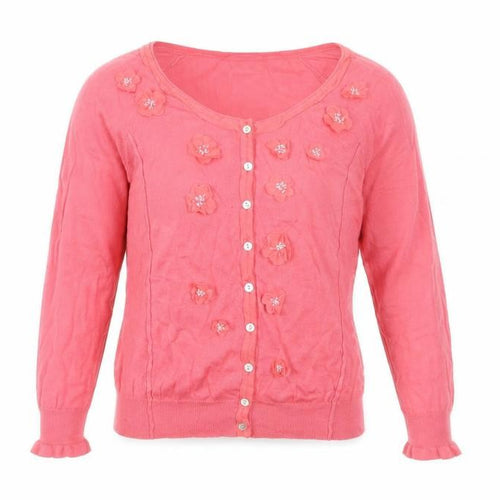 Nougat Womens Pink Round Neck Floral Cotton Cardigan Jumper Size 12