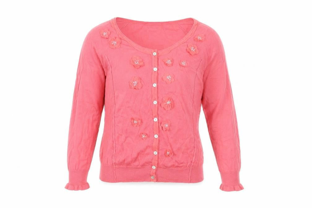 Nougat Womens Pink Round Neck Floral Cotton Cardigan Jumper Size 12