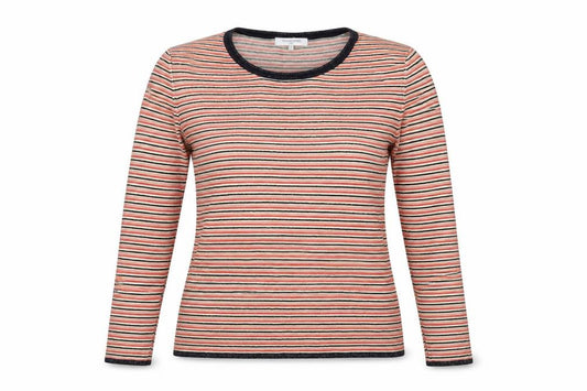 Front view of Gerard Darel women’s multicoloured striped cotton basic t-shirt, size UK 12, round neck