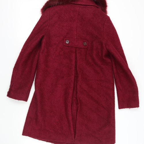 John Lewis Womens Red Pea Coat Coat Size 12 Button - Faux Fur Collar