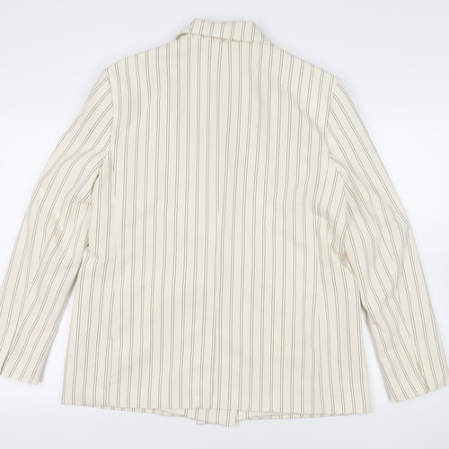 Bershka Womens Ivory Striped Jacket Blazer Size L Button