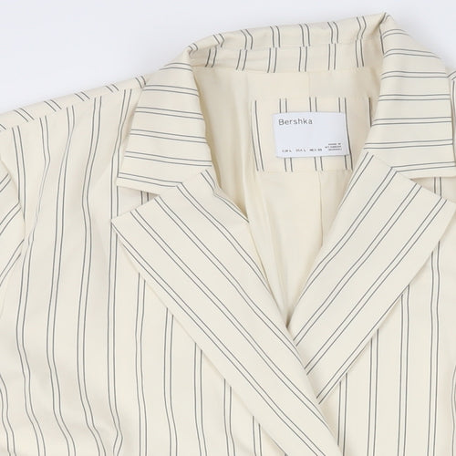 Bershka Womens Ivory Striped Jacket Blazer Size L Button