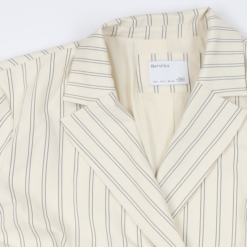 Bershka Womens Ivory Striped Jacket Blazer Size L Button