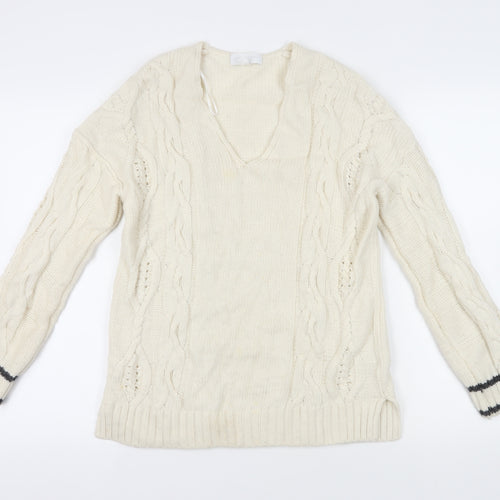 White Label Womens Ivory V-Neck Wool Pullover Jumper Size 12
