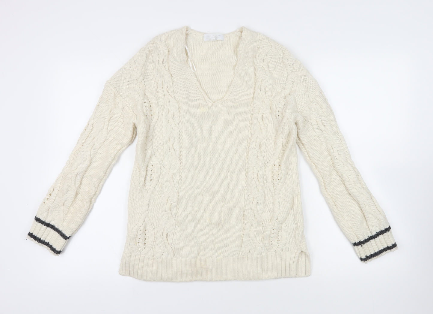 White Label Womens Ivory V-Neck Wool Pullover Jumper Size 12