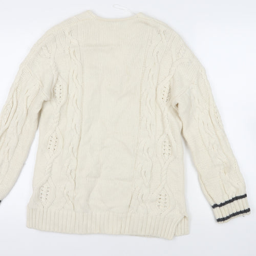 White Label Womens Ivory V-Neck Wool Pullover Jumper Size 12