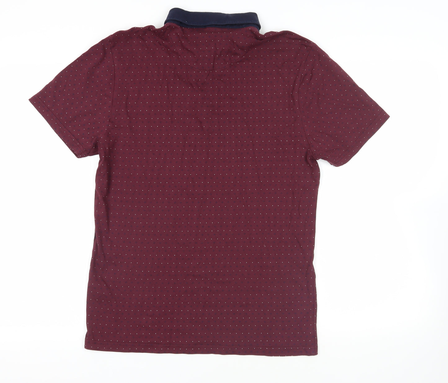 Marks and Spencer Mens Red Geometric Cotton Polo Size S Collared Button