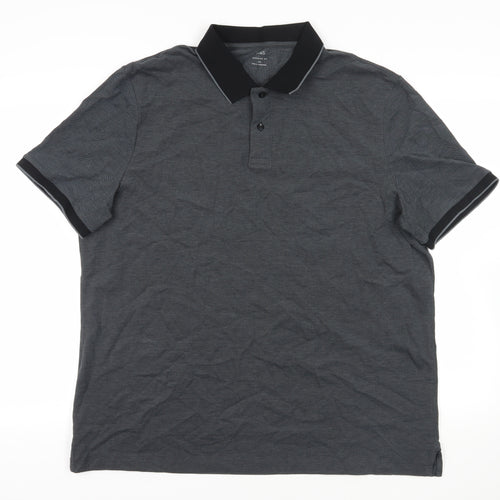 Marks and Spencer Mens Grey Cotton Polo Size 2XL Collared Button