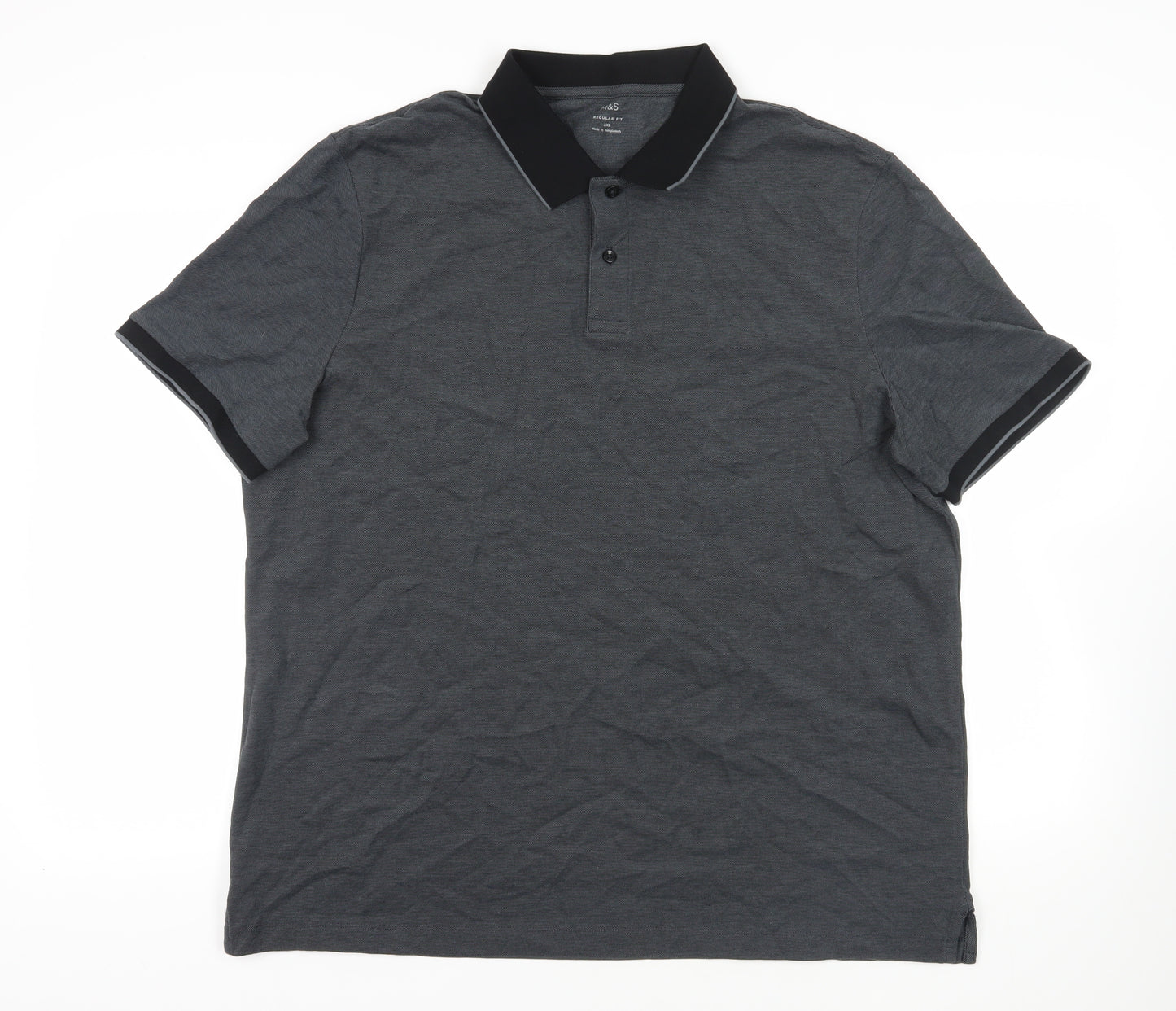 Marks and Spencer Mens Grey Cotton Polo Size 2XL Collared Button
