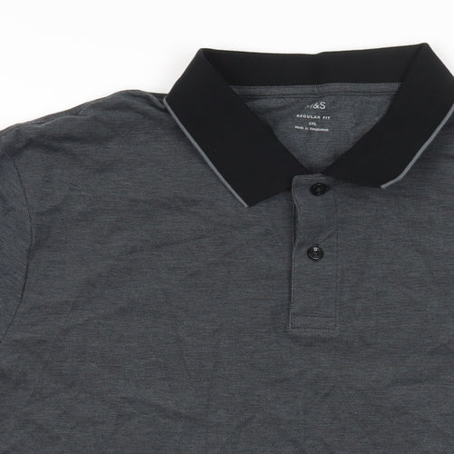Marks and Spencer Mens Grey Cotton Polo Size 2XL Collared Button