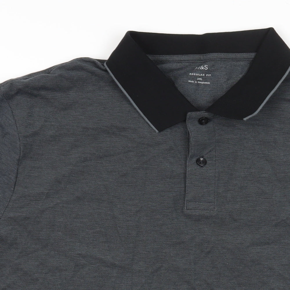 Marks and Spencer Mens Grey Cotton Polo Size 2XL Collared Button