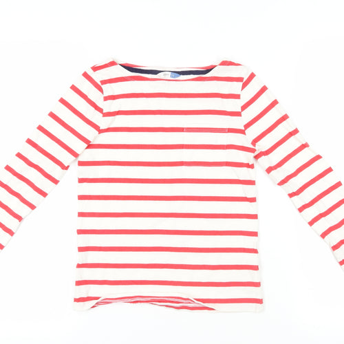 John Lewis Girls Red Striped Cotton Pullover T-Shirt Size 11 Years Boat Neck Pullover - Pocket Detail