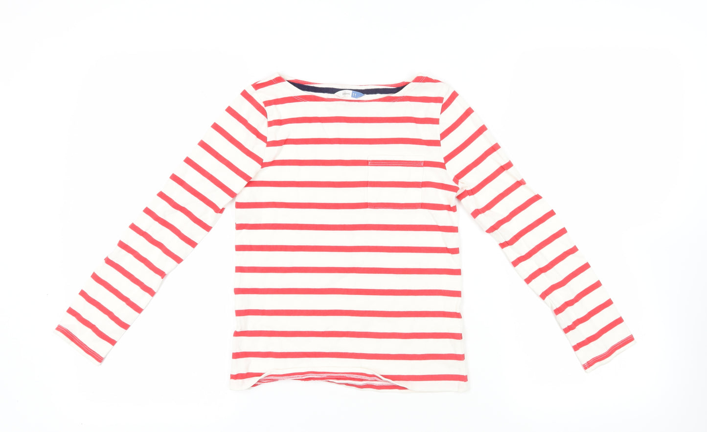 John Lewis Girls Red Striped Cotton Pullover T-Shirt Size 11 Years Boat Neck Pullover - Pocket Detail