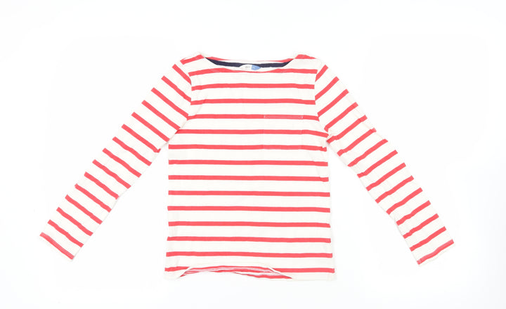 John Lewis Girls Red Striped Cotton Pullover T-Shirt Size 11 Years Boat Neck Pullover - Pocket Detail