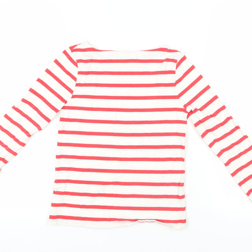 John Lewis Girls Red Striped Cotton Pullover T-Shirt Size 11 Years Boat Neck Pullover - Pocket Detail