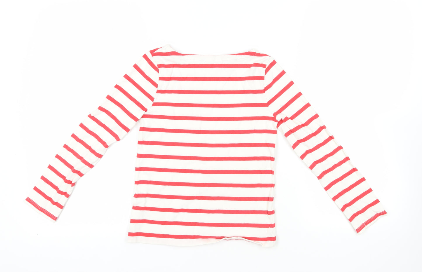 John Lewis Girls Red Striped Cotton Pullover T-Shirt Size 11 Years Boat Neck Pullover - Pocket Detail