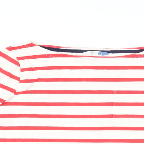 John Lewis Girls Red Striped Cotton Pullover T-Shirt Size 11 Years Boat Neck Pullover - Pocket Detail
