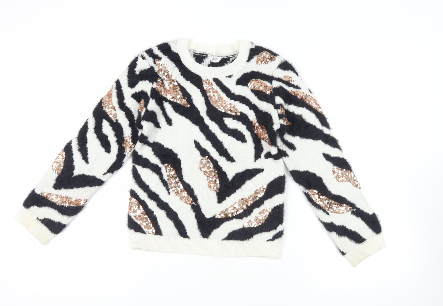 Sonder Girls Black Crew Neck Animal Print Nylon Pullover Jumper Size 10-11 Years Pullover - Zebra Print Sequins