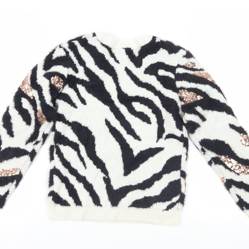 Sonder Girls Black Crew Neck Animal Print Nylon Pullover Jumper Size 10-11 Years Pullover - Zebra Print Sequins