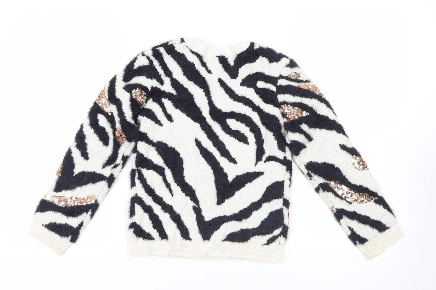 Sonder Girls Black Crew Neck Animal Print Nylon Pullover Jumper Size 10-11 Years Pullover - Zebra Print Sequins