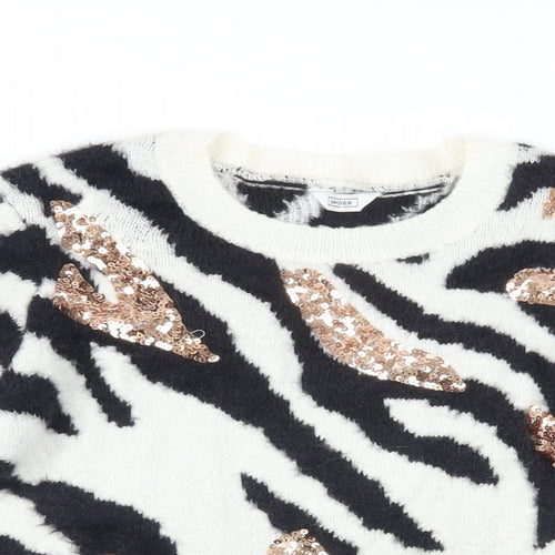 Sonder Girls Black Crew Neck Animal Print Nylon Pullover Jumper Size 10-11 Years Pullover - Zebra Print Sequins
