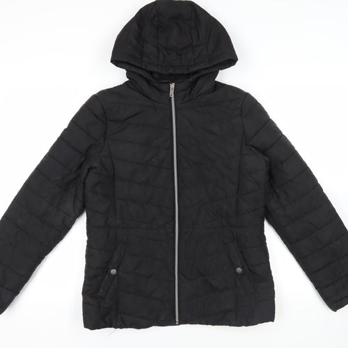 New Look Girls Black Quilted Jacket Size 14-15 Years Zip - Hooded