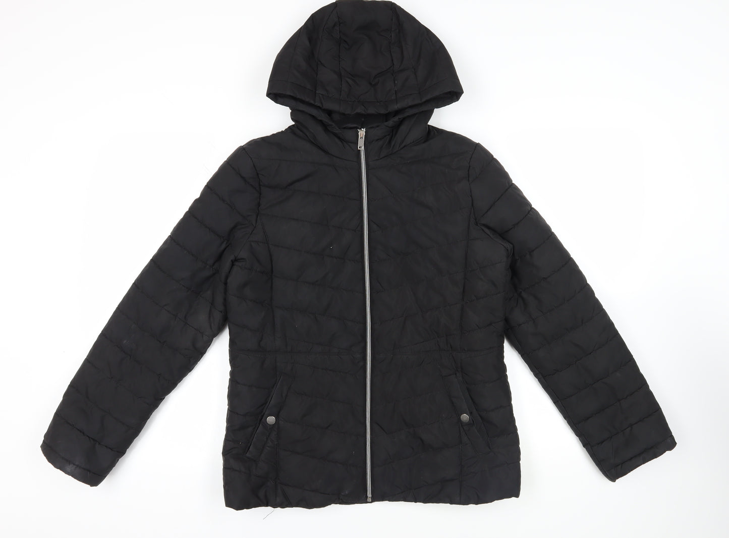 New Look Girls Black Quilted Jacket Size 14-15 Years Zip - Hooded
