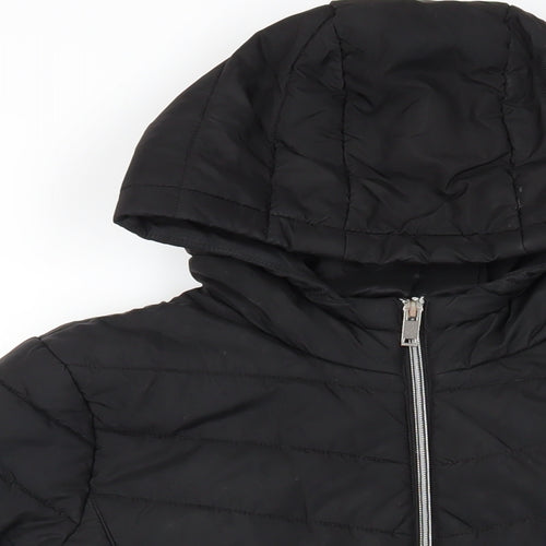 New Look Girls Black Quilted Jacket Size 14-15 Years Zip - Hooded