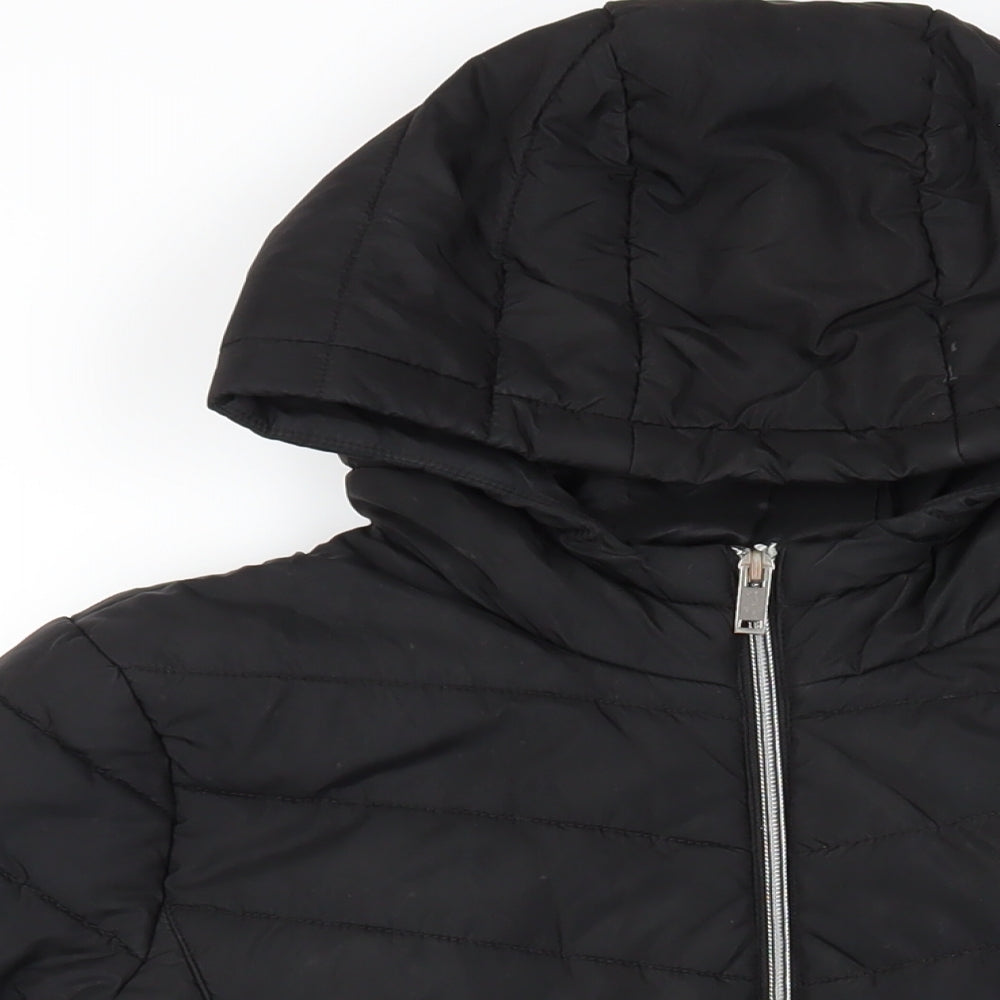 New Look Girls Black Quilted Jacket Size 14-15 Years Zip - Hooded