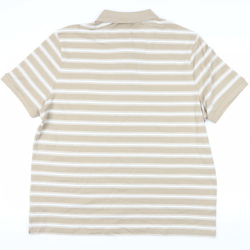 Marks and Spencer Mens Beige Striped Cotton Polo Size 2XL Collared Button