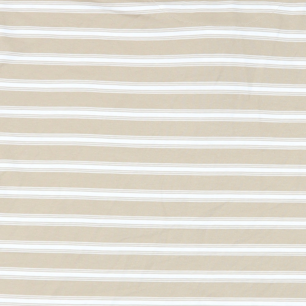 Marks and Spencer Mens Beige Striped Cotton Polo Size 2XL Collared Button