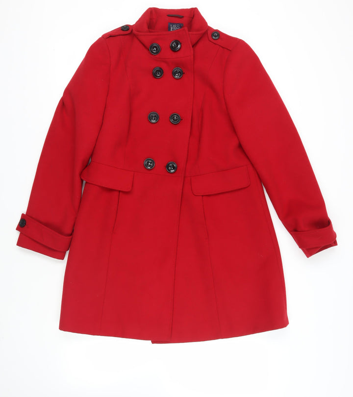 Marks and Spencer Womens Red Pea Coat Coat Size 12 Button