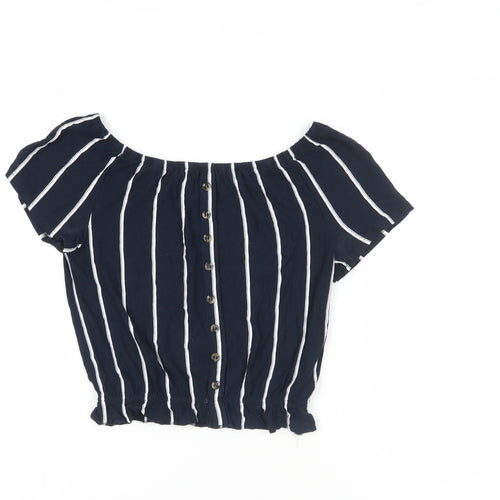 H&M Womens Blue Striped Viscose Cropped Blouse Size XS Off the Shoulder