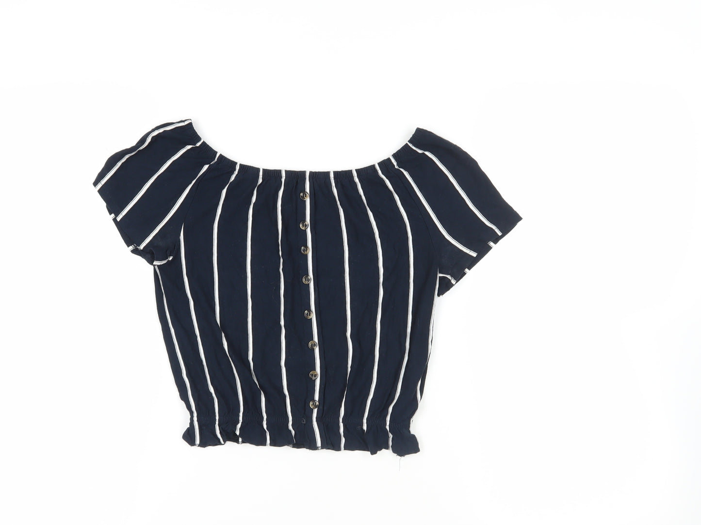 H&M Womens Blue Striped Viscose Cropped Blouse Size XS Off the Shoulder