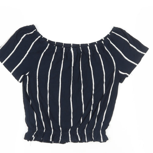 H&M Womens Blue Striped Viscose Cropped Blouse Size XS Off the Shoulder