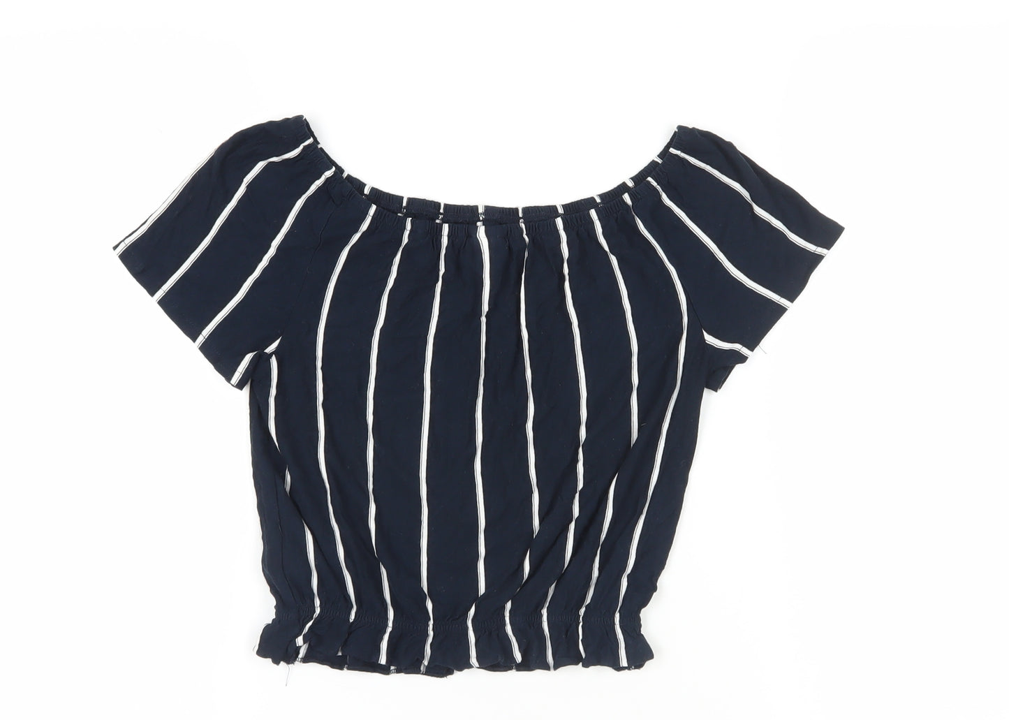 H&M Womens Blue Striped Viscose Cropped Blouse Size XS Off the Shoulder