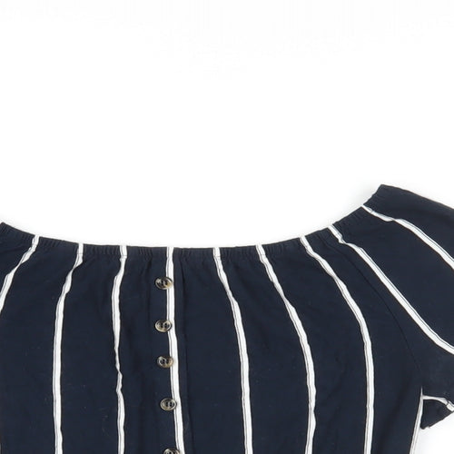 H&M Womens Blue Striped Viscose Cropped Blouse Size XS Off the Shoulder