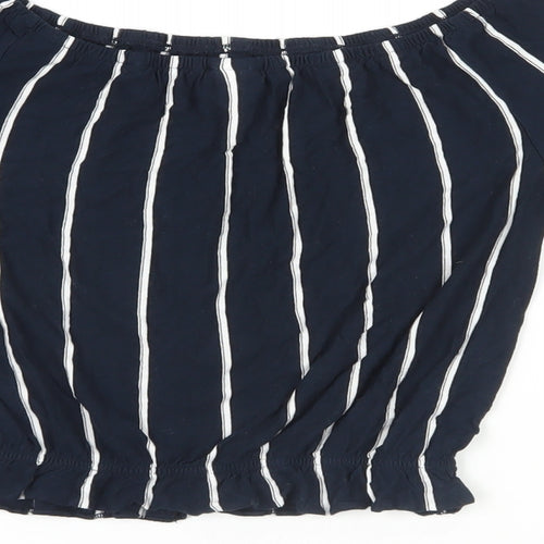 H&M Womens Blue Striped Viscose Cropped Blouse Size XS Off the Shoulder