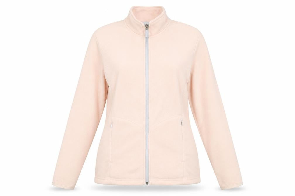 Front view of Marks & Spencer women’s pink jacket, size UK 14, zip - zipped pockets