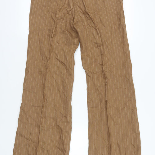 Gap Womens Brown Striped Linen Trousers Size 8 L33 in Regular Zip