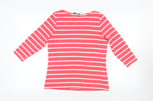 Marks and Spencer Womens Pink Striped Cotton Basic T-Shirt Size 16 Boat Neck