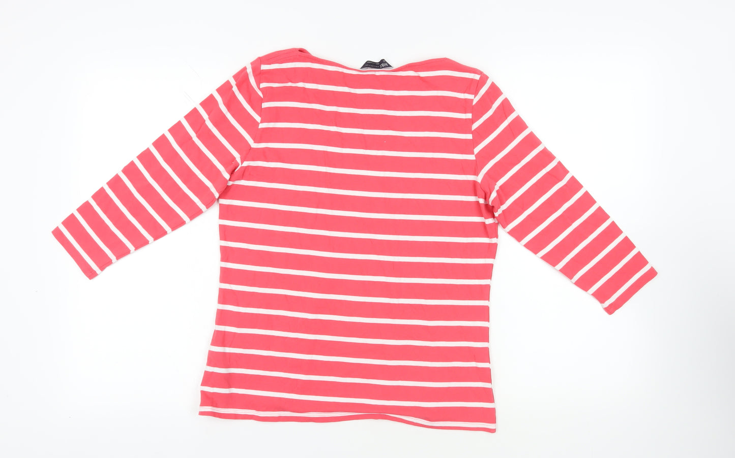 Marks and Spencer Womens Pink Striped Cotton Basic T-Shirt Size 16 Boat Neck