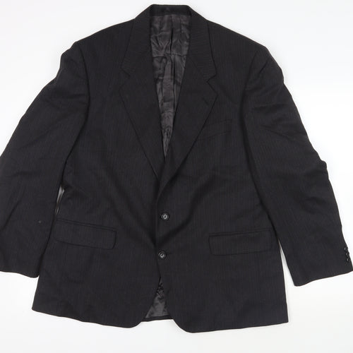 Label Mens Black Striped Wool Jacket Suit Jacket Size 44 Regular