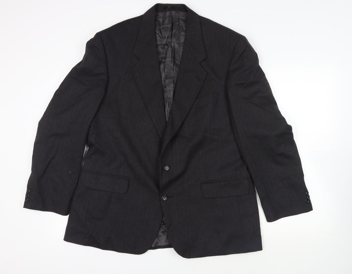 Label Mens Black Striped Wool Jacket Suit Jacket Size 44 Regular